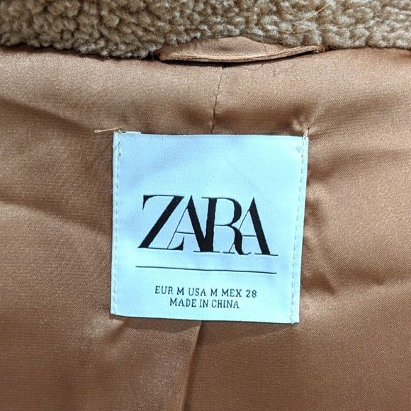 LIKE NEW ZARA Women's Camel Tan Teddy Coat Size M - Picture 10 of 11